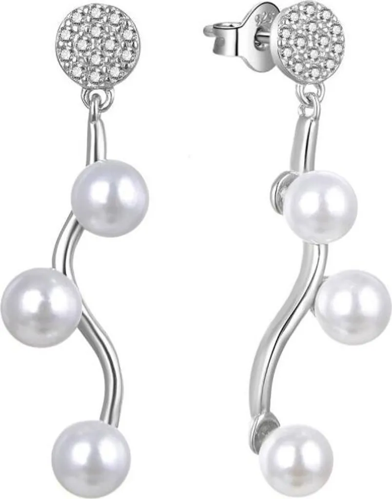 Boucles d'oreilles argent zircon et perles E0003098 pour femme élégante