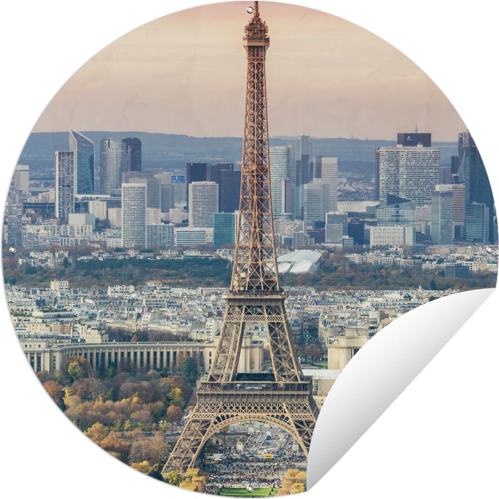 MuchoWow Gartenposter Outdoor-Poster Rund Eiffelturm - Paris - Himmel Ø 60 cm Gartendeko Rundes Poster draußen