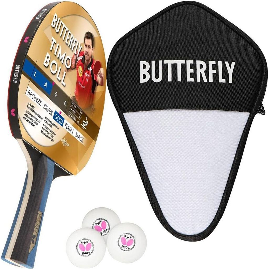 Butterfly 1x Timo Boll Gold 85021 Tischtennisschläger + Tischtennishülle + 3x 40+ 3*** Tischtennisbälle | Tischtennisset Tischtennis Set TT Tabl...