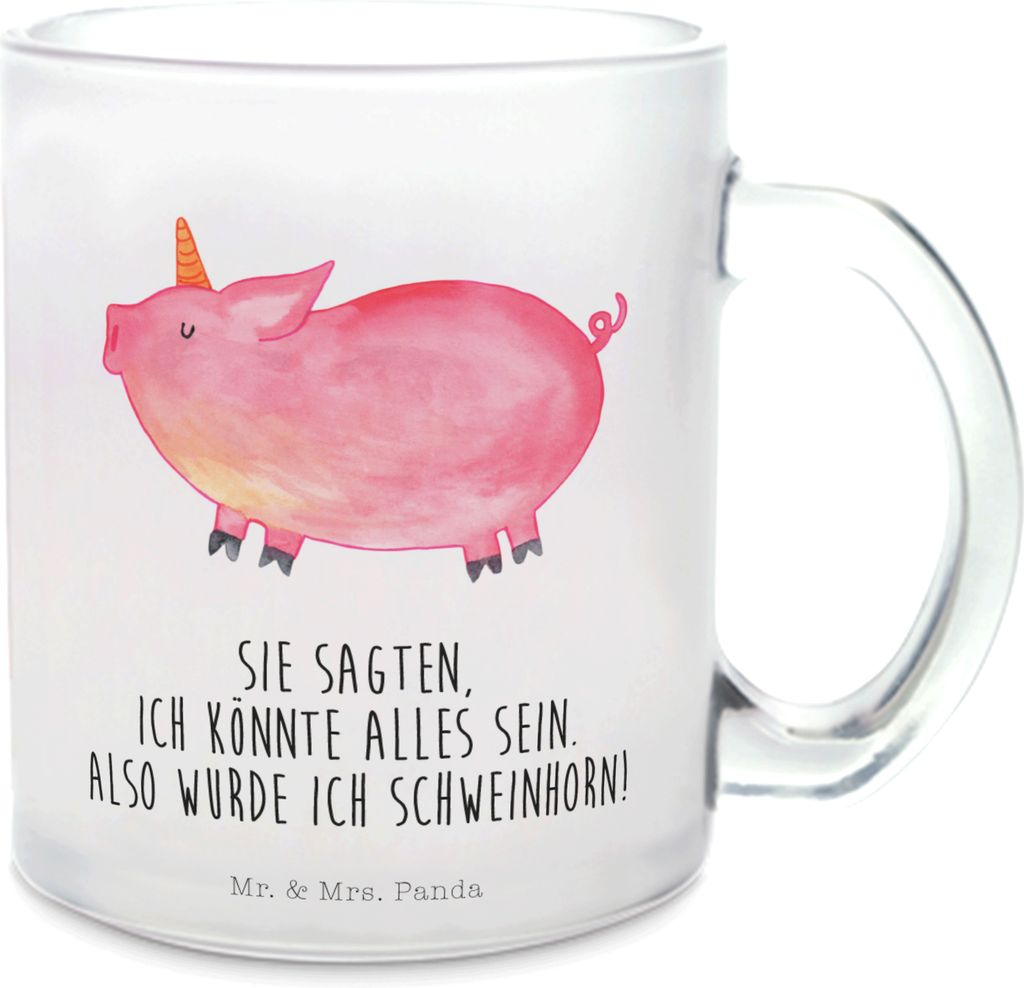 Mr. & Mrs. Panda Trinkglas Einhorn Schwein - Transparent - Geschenk, Teeglas, Party, Unicorn, Spruch, Bauer, Tee Tasse, Pott, Häferl, Teetasse