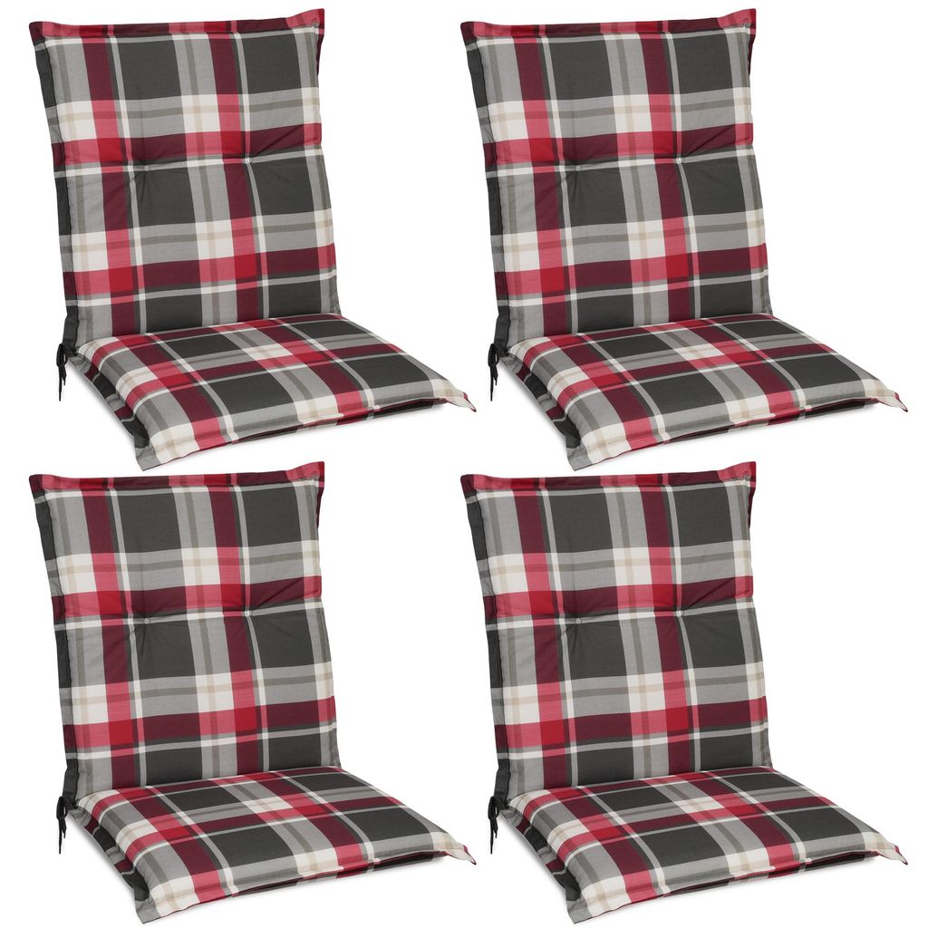 Beautissu 4er Set Sunny RK Niedriglehner Auflagen 100x50 cm in Bordeaux Kariert