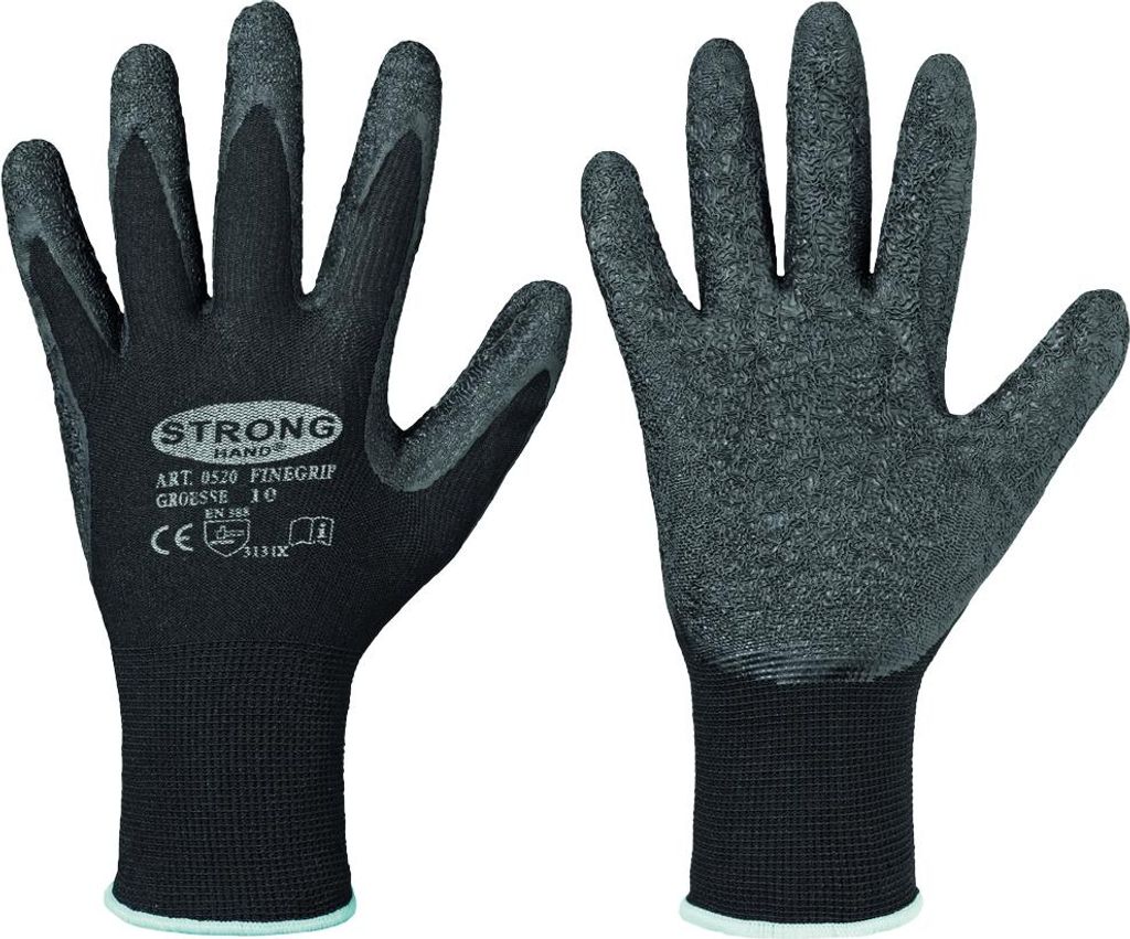 Handschuhe Finegrip Gr.6 schwarz EN 388 PSA II Nyl.m.Schrumpf-Latex STRONGHAND