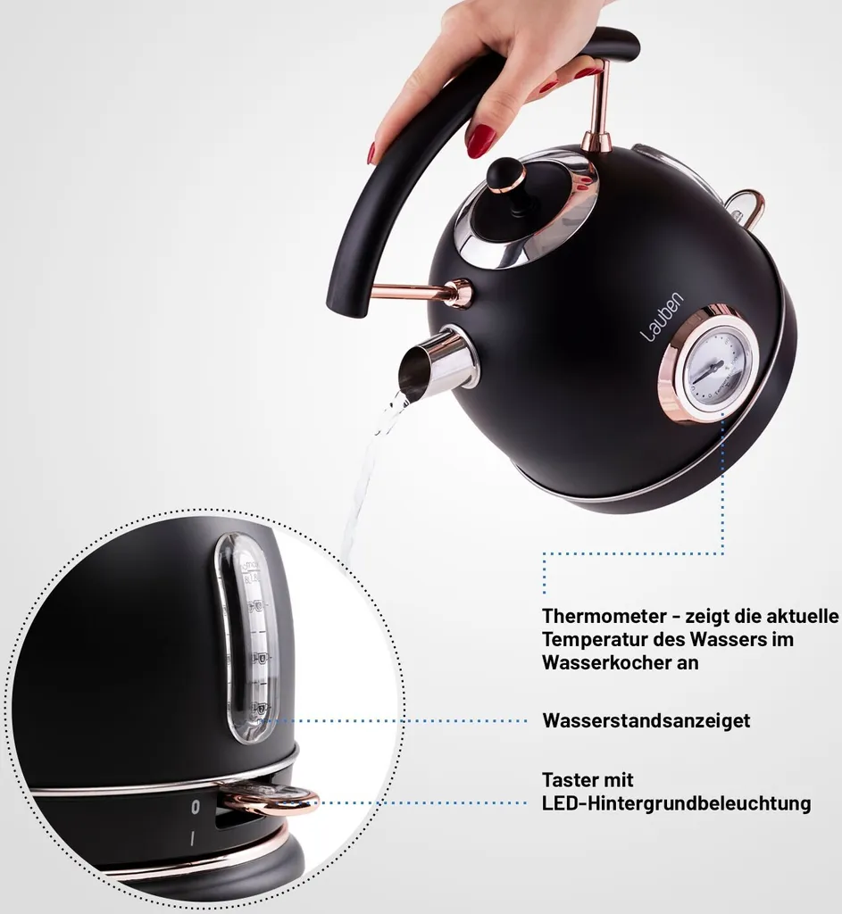 Bouilloire 1.7L Lauben LBNEK17BC 2200W Chauffe Rapide et Sans Fil Noir - 4