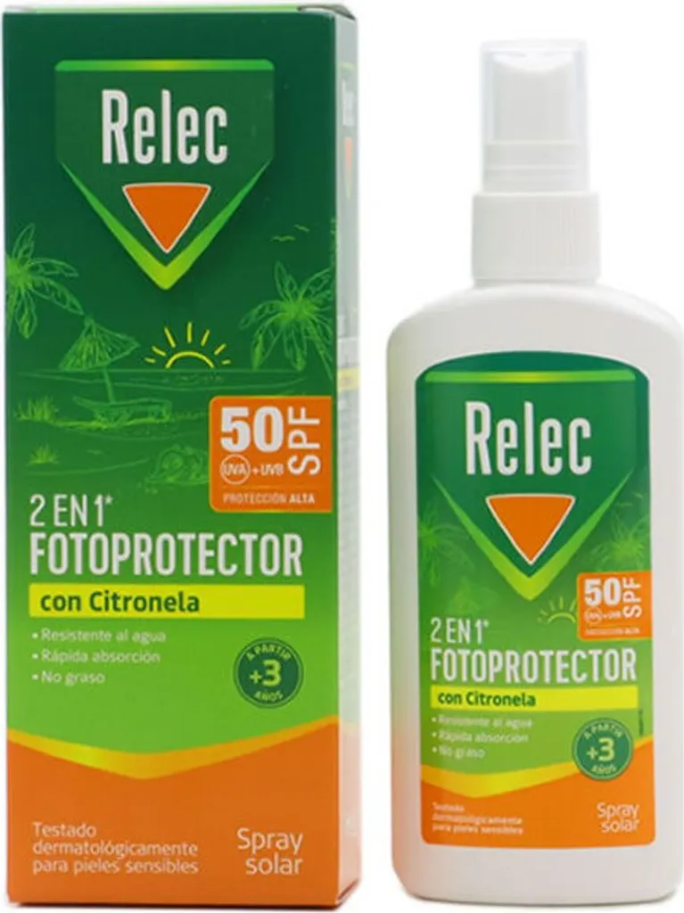 Relec Spray SPF50 2 in 1 con Citronella 100ml | Ideale per Bambini
