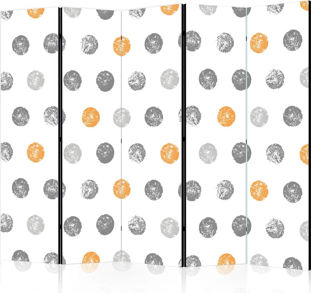 5-teiliger Doppelseitiger Vlies Paravent - Round Stamps II 225x172 cm Muster f-B-0195-z-c