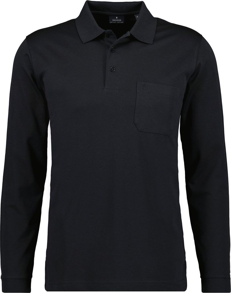RAGMAN Herren Langarm-Poloshirt - Soft Knit Polo Knopf Langarm, Baumwollmischung, Knopfleiste, Easy Care Schwarz 8XL