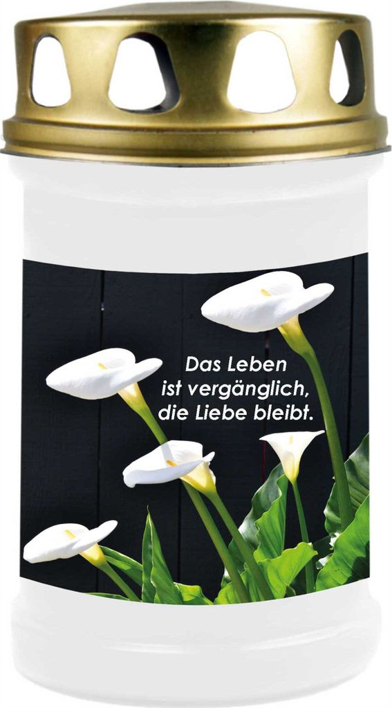 Grabkerze Weiß, Brenndauer: 48 Stunden, Motiv: Calla 2