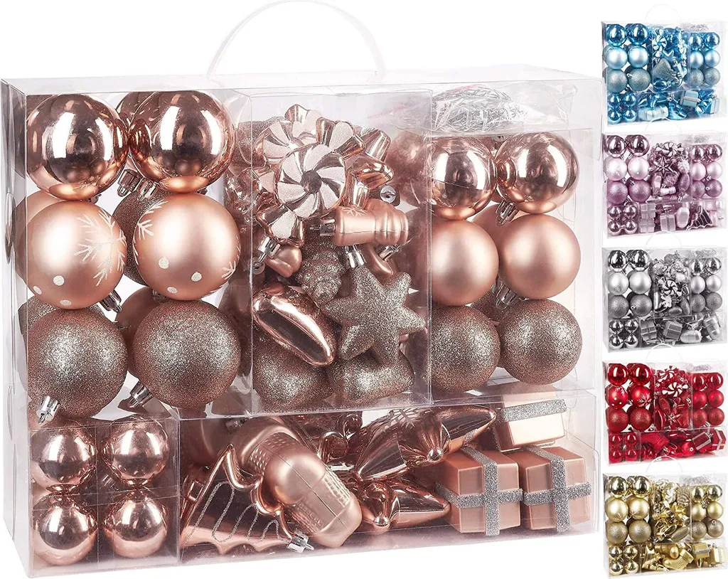 Déco de Noël Incassable 77 Boules Or Rose Argent Sans Risque de Casse