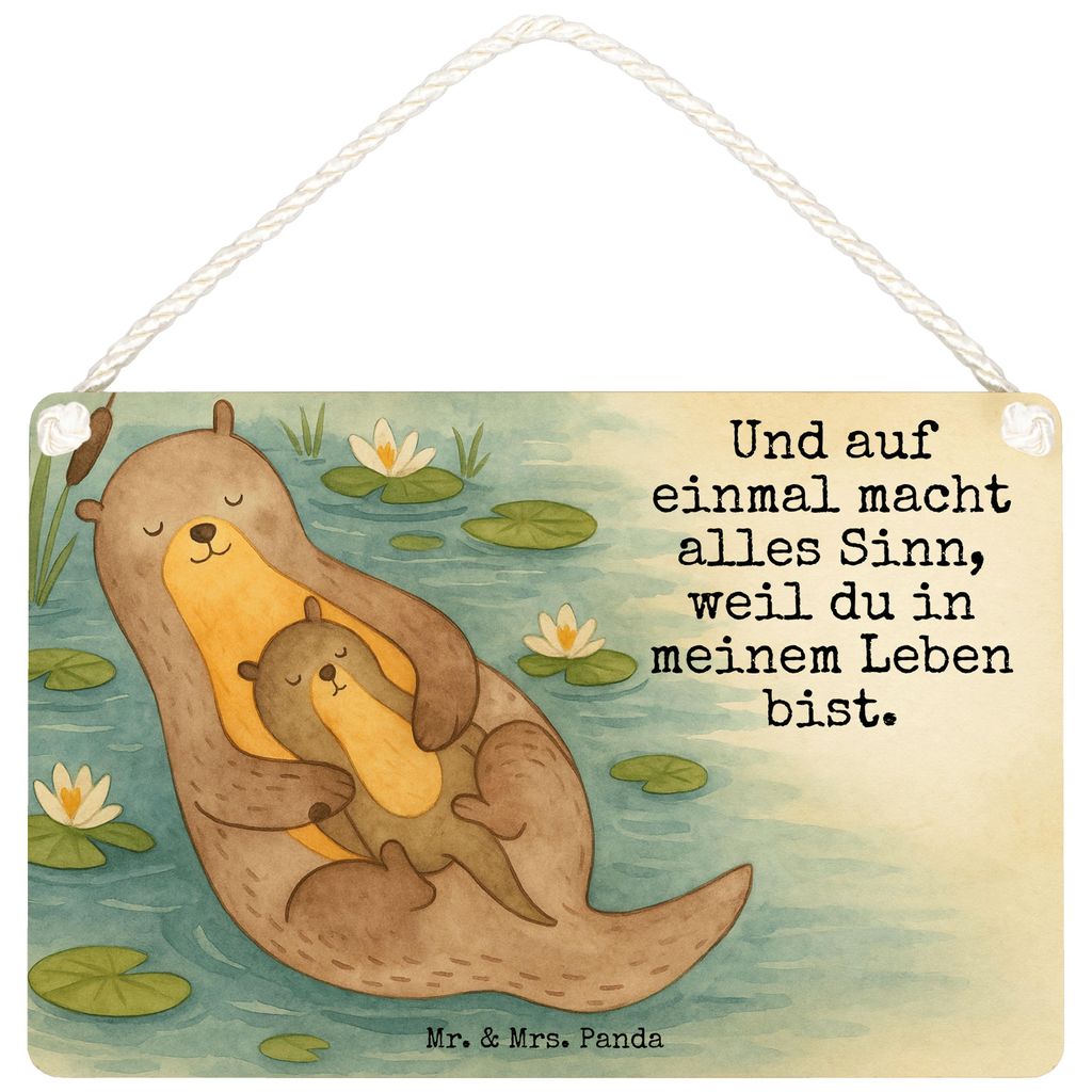 Mr. & Mrs. Panda Schild Otter Kind Design DIN A5 - Weiß - Geschenk, Mutter, wandtafel, Baby, Türschild, holzbild, Holzschild, Tochter, Deko, Fami...