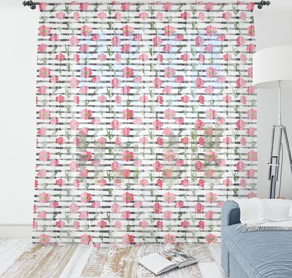 ABAKUHAUS Blumen Wandteppich, Tropische Wilde Tulpe-Blumen mit Holzkohle gestreiften Hintergrund, Wohnzimmer Schlafzimmer seidiges Satin Wandtuch,...