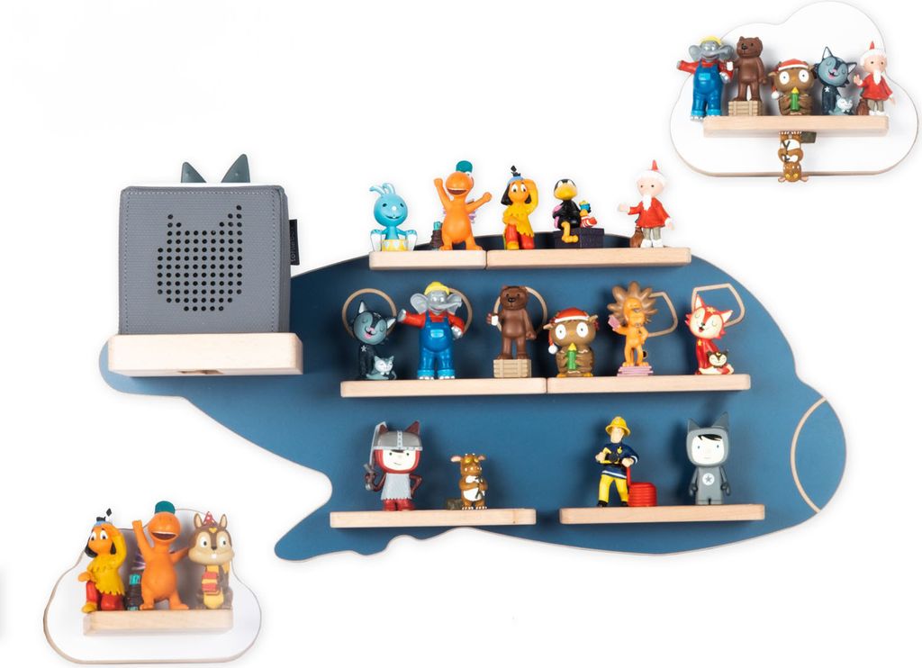 BOARTI Kinderregal Flugzeug Wolken | hängend für Toniebox und Tonie Figuren | platzsparendes Regal | H. 49 x B. 82 x T. 19 | Wandregal Musikbox F...