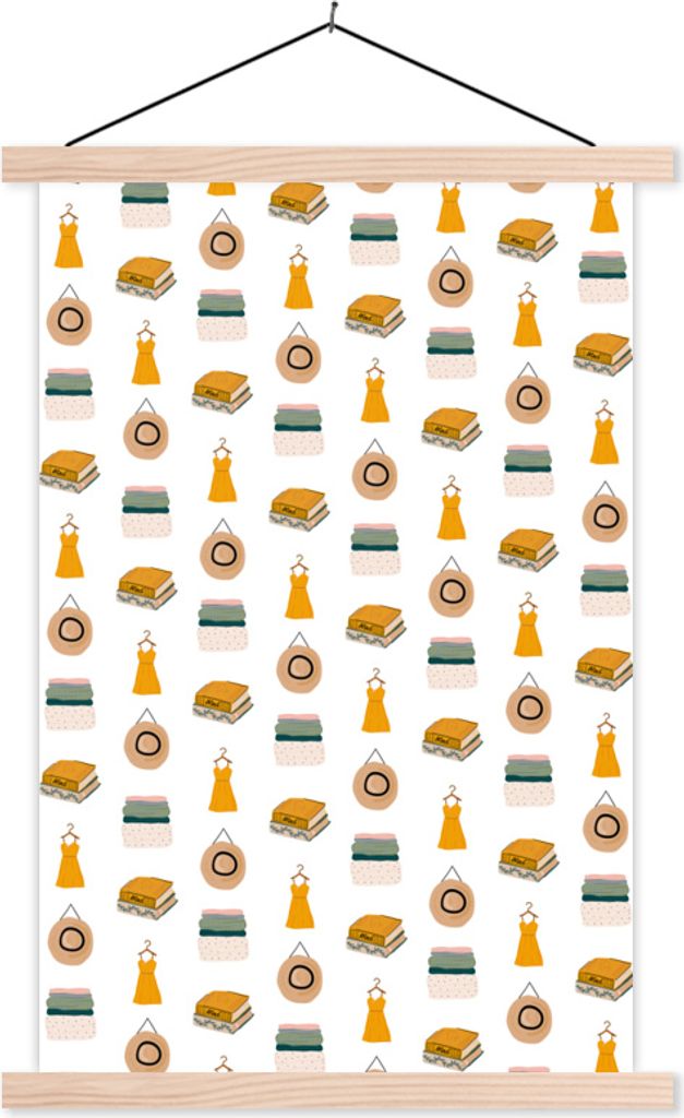 MuchoWow Textilposter Kleidung - Muster - Farben 60x90 cm mit holzfarbenen Rahmen - Textil
