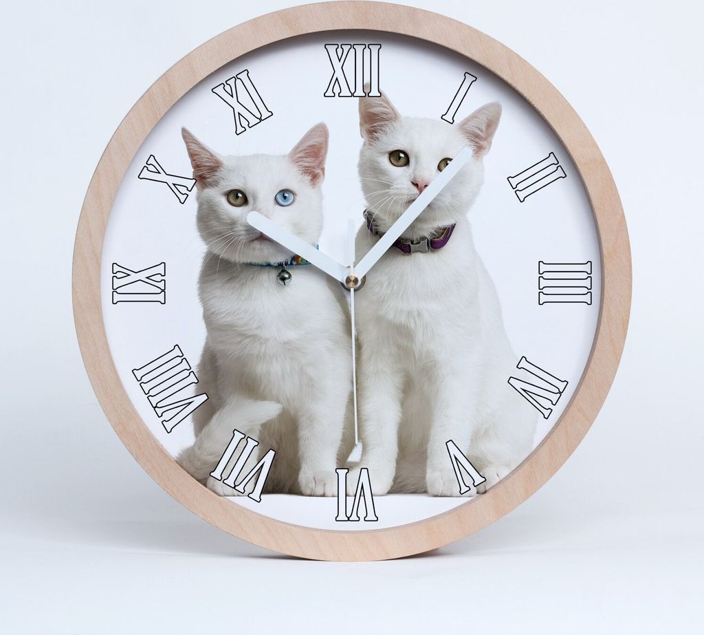 Holzuhr 20fi cm wanduhr - weiße Spitzen - weiße Katzen