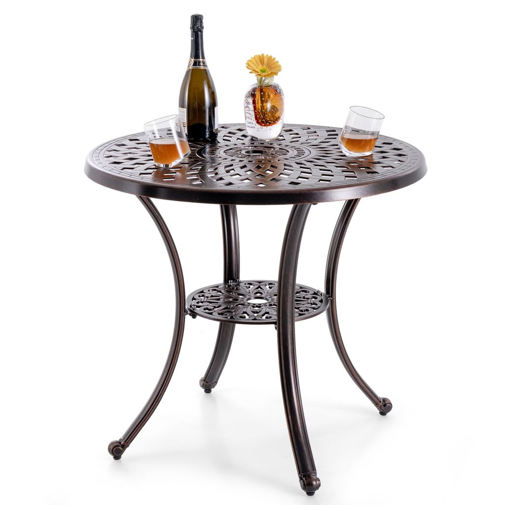 GOPLUS Beistelltisch rund, Ø79cm Gartentisch aus Aluminiumguss mit 5cm Schirmloch, Balkontisch wetterfest, Bistrotisch Kaffeetisch Terrassentisch,...