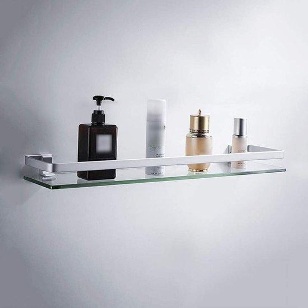 Glazen wandplank, 60-80 cm, met chromen railing en gehard Productafbeelding 