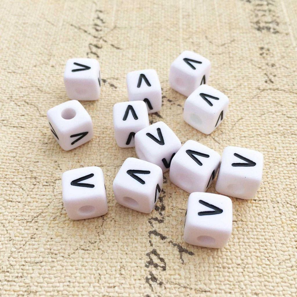 Perline a forma di lettera, 30 pezzi, 6x6 mm, bianche e Immagine del prodotto 