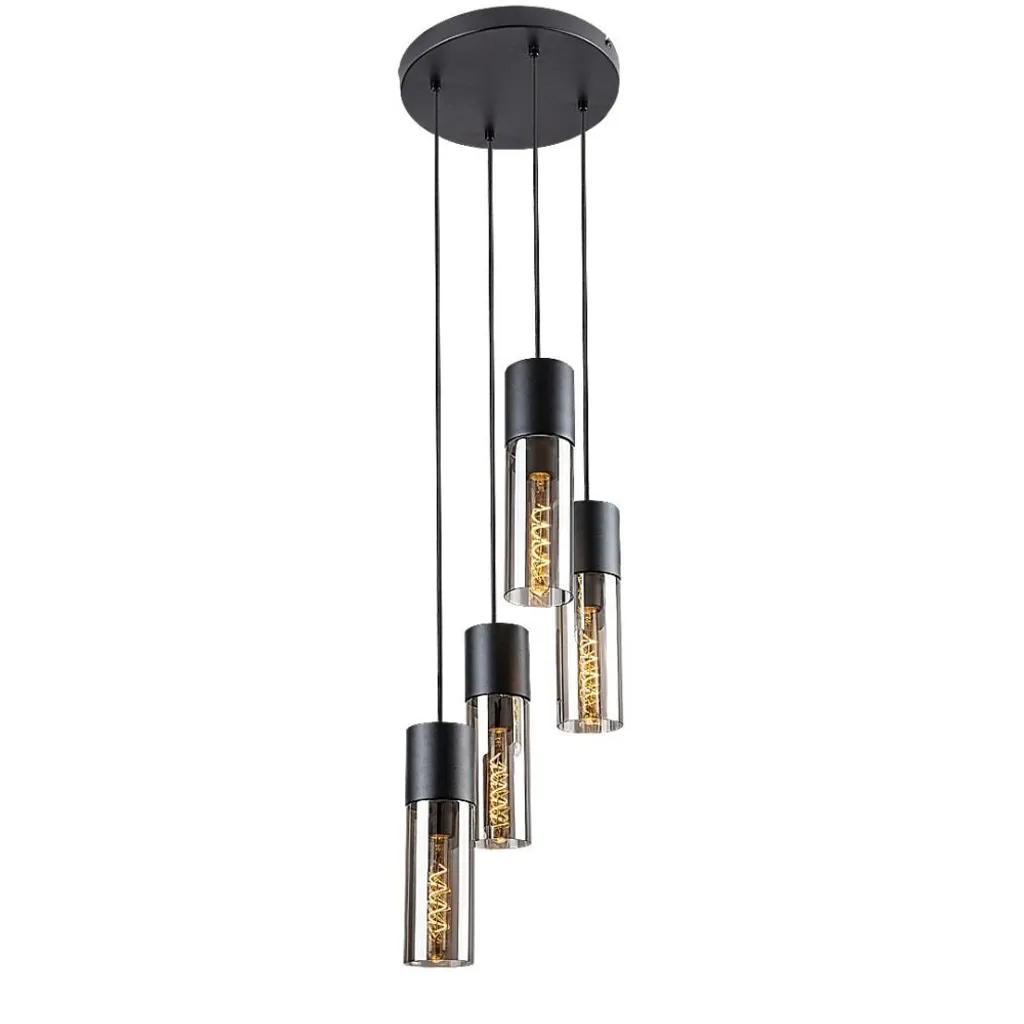 Luminaire suspendu salon noir 4 ampoules E27 Ronno pour grand séjour
