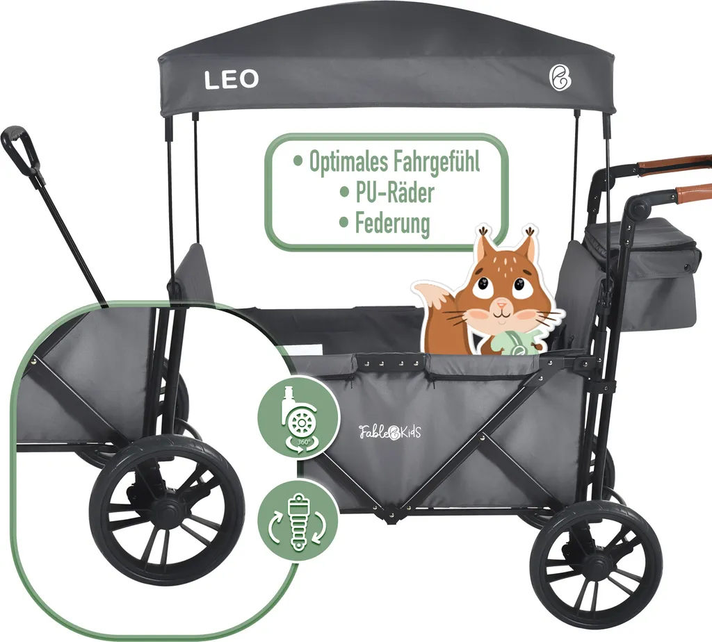 Chariot de Plage et Sortie Famille 2 Places : Pliable et Maniable avec Toit