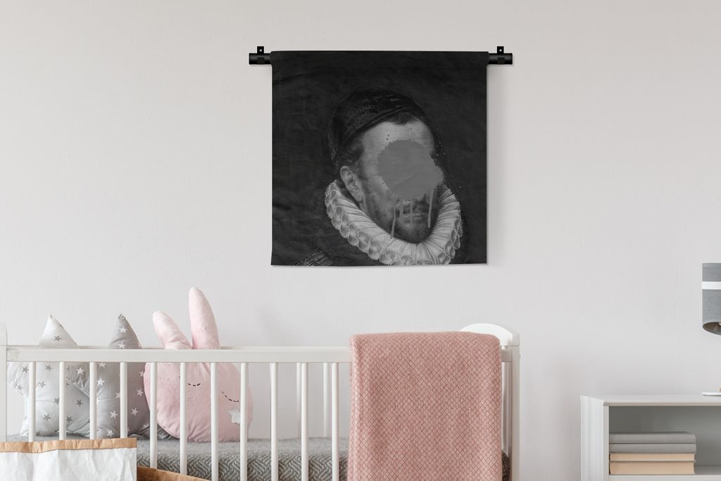 MuchoWow Wandteppich Wandbehang Porträt von Wilhelm I. - Adriaen Thomasz - Schwarz und Weiß 60x60 cm Tapisserie Dekoration Wandtuch - Dekoratio...