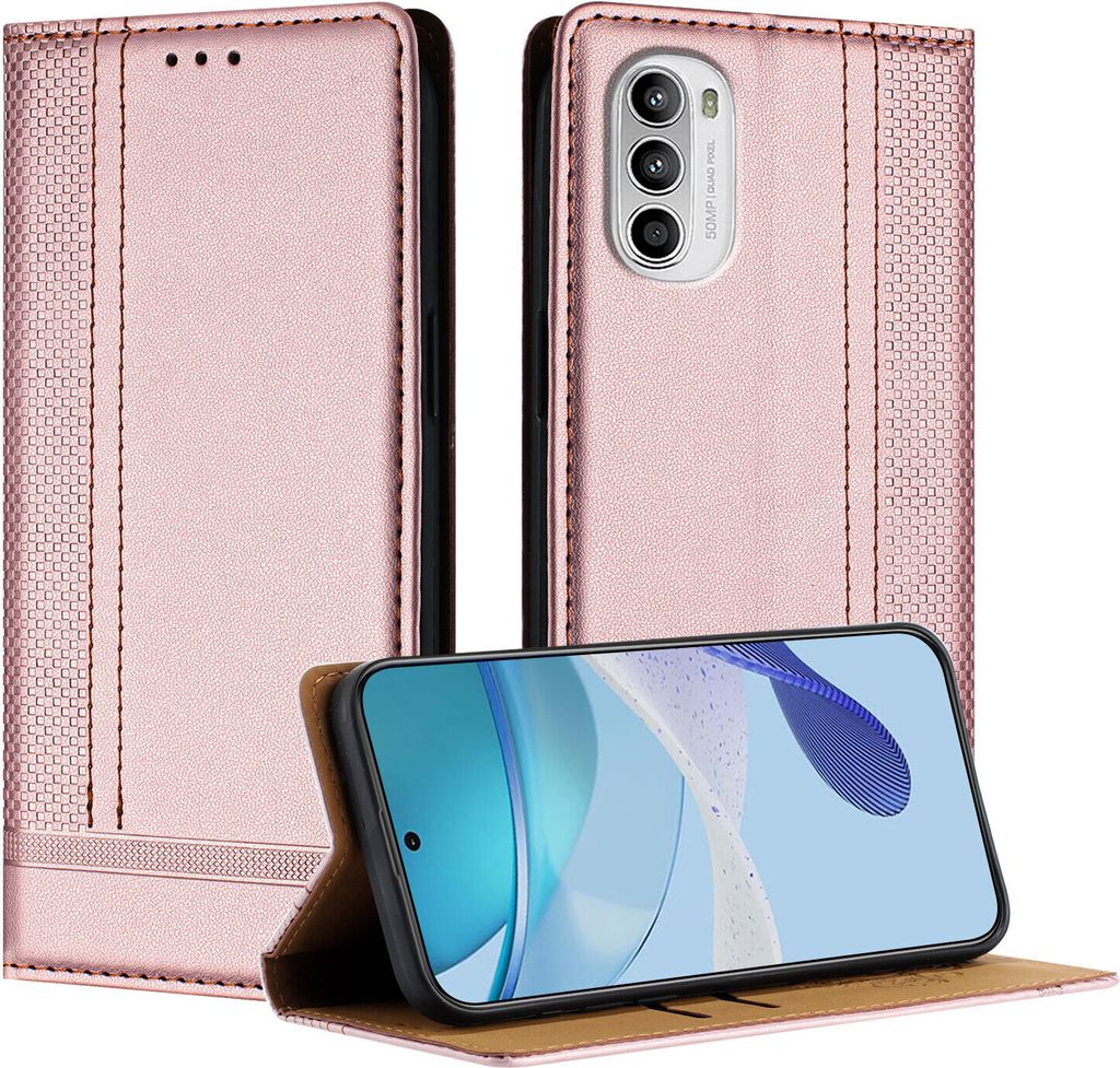 Handyhülle für Motorola Moto G52 Leder Flip Klappbare Schutzhülle mit Standfunktion Pink