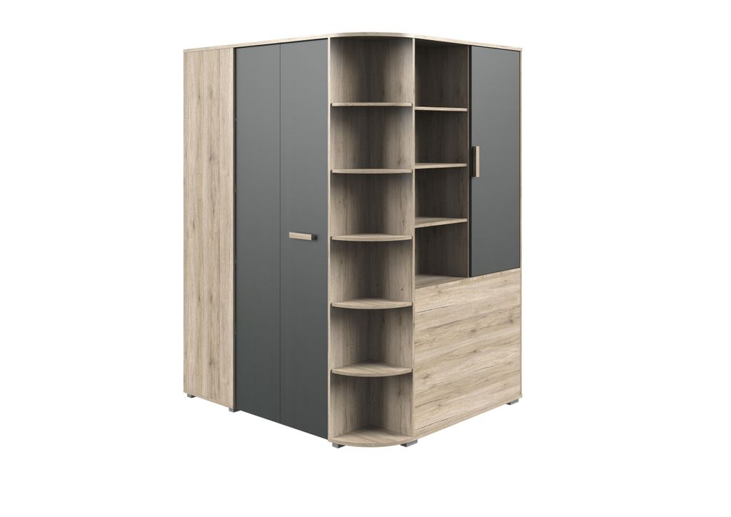 Kleiderschrank Cariba in Eiche San Remo und Graphit begehbar