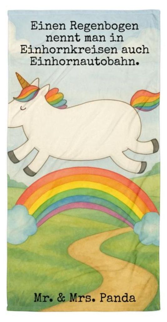 Mr. & Mrs. Panda Handtuch Einhorn Regenbogen Design - Weiß - Geschenk, Unicorn, Erwachsenwerden, Badehandtuch, Einhornpower, Frottee-Handtuch, Str...