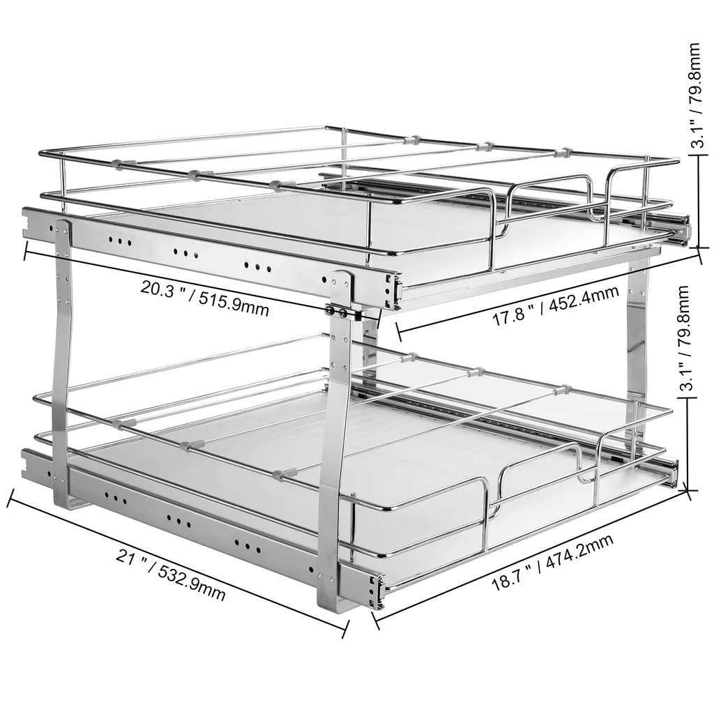 VEVOR Scaffale estraibile per lavello Scaffale portaspezie per mobile da cucina Doppio cestino, 452 x 516 x 80 mm + 474 x 533 x 80 mm Scaffale per lavello Organizzatore per mobile estraibile Scaffale per mobile base Scaffale per lavello - 8