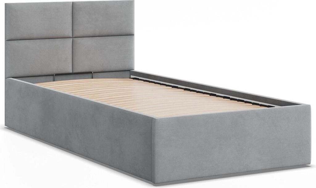 Modernes Polsterbett 90x200 BORGO, Einzelbett ohne Stauraum mit Holzlattenrost, Grau