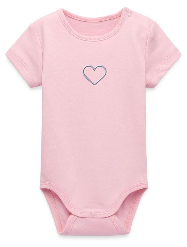 Spreadshirt Stickerei Herz Kurzarm Baby Body, 0-3 Monate, Hellrosa