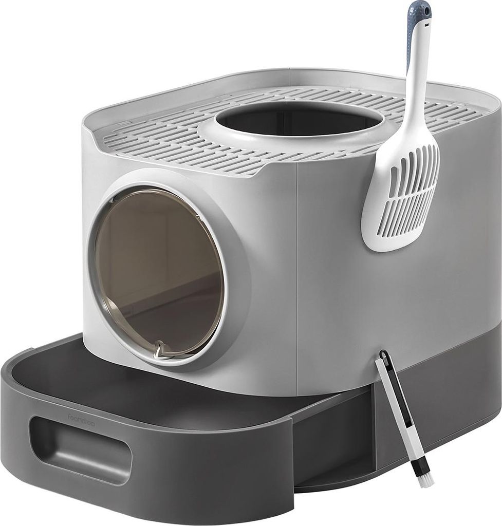 Katzentoilette mit Deckel und herausziehbarer Schale, taubengrau-schiefergrau