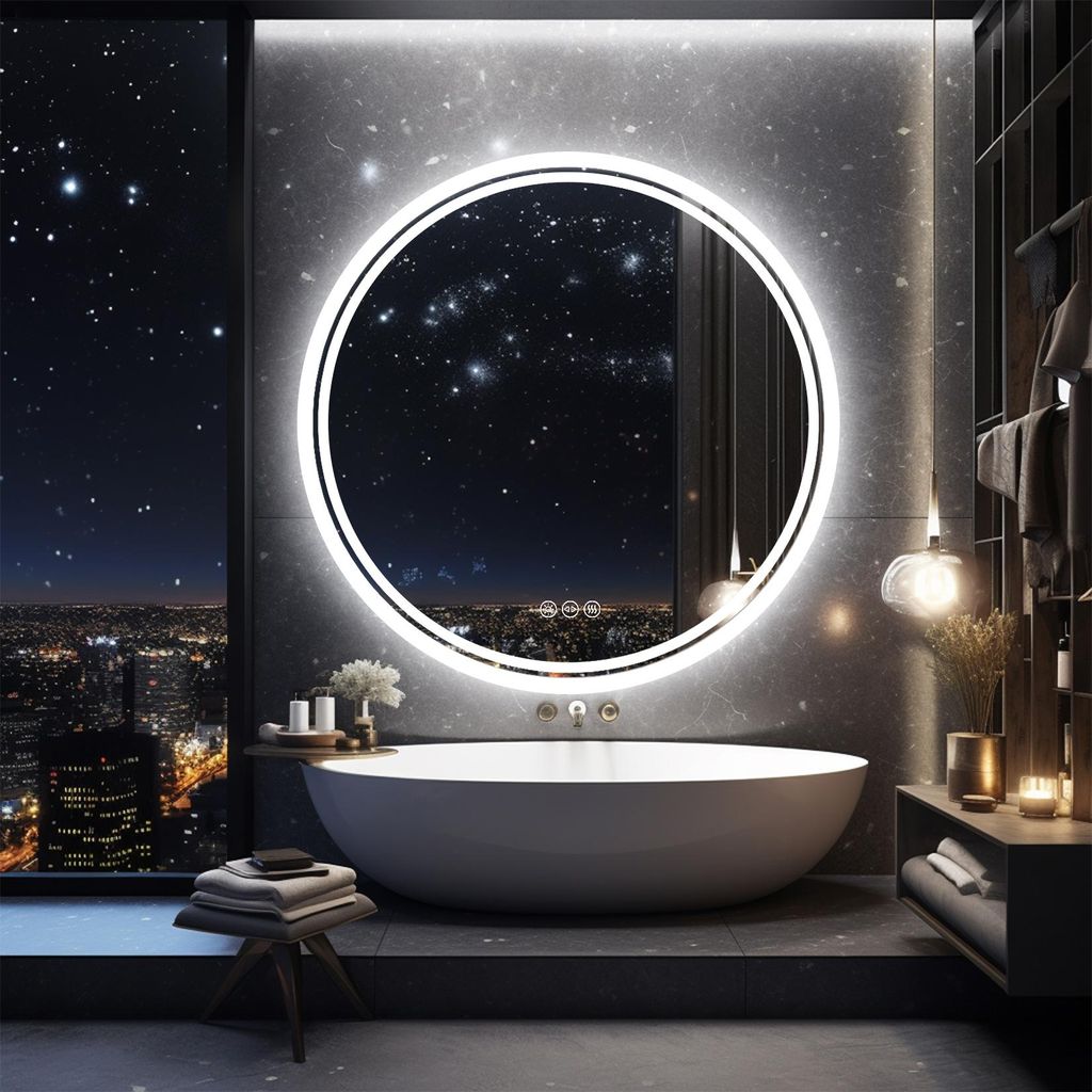 WISFOR LED Badspiegel Rund 80 cm, Badezimmerspiegel mit Produktbild 