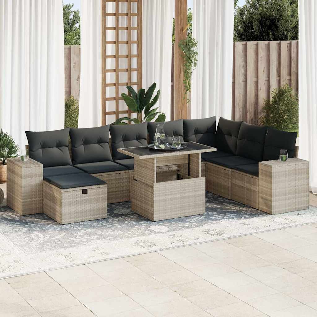 Maison Exclusive - 9-tlg. Garten-Sofagarnitur mit Kissen Hellgrau Poly Rattan