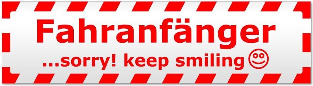 Kiwistar - Autoaufkleber - Rot - 45 x 12 cm - Fahranfänger - Sorry! Keep Smiling gestreift - Hinweis Aufkleber Sticker für Auto, Kfz, Fahrrad, PK...