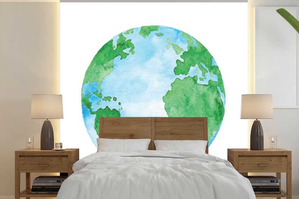 MuchoWow Fototapete für Wohnzimmer oder Schlafzimmer Wandtapete Vinyl Motivtapete Illustration - Kinder - Erde - 280x280 cm - Hintergrundbild