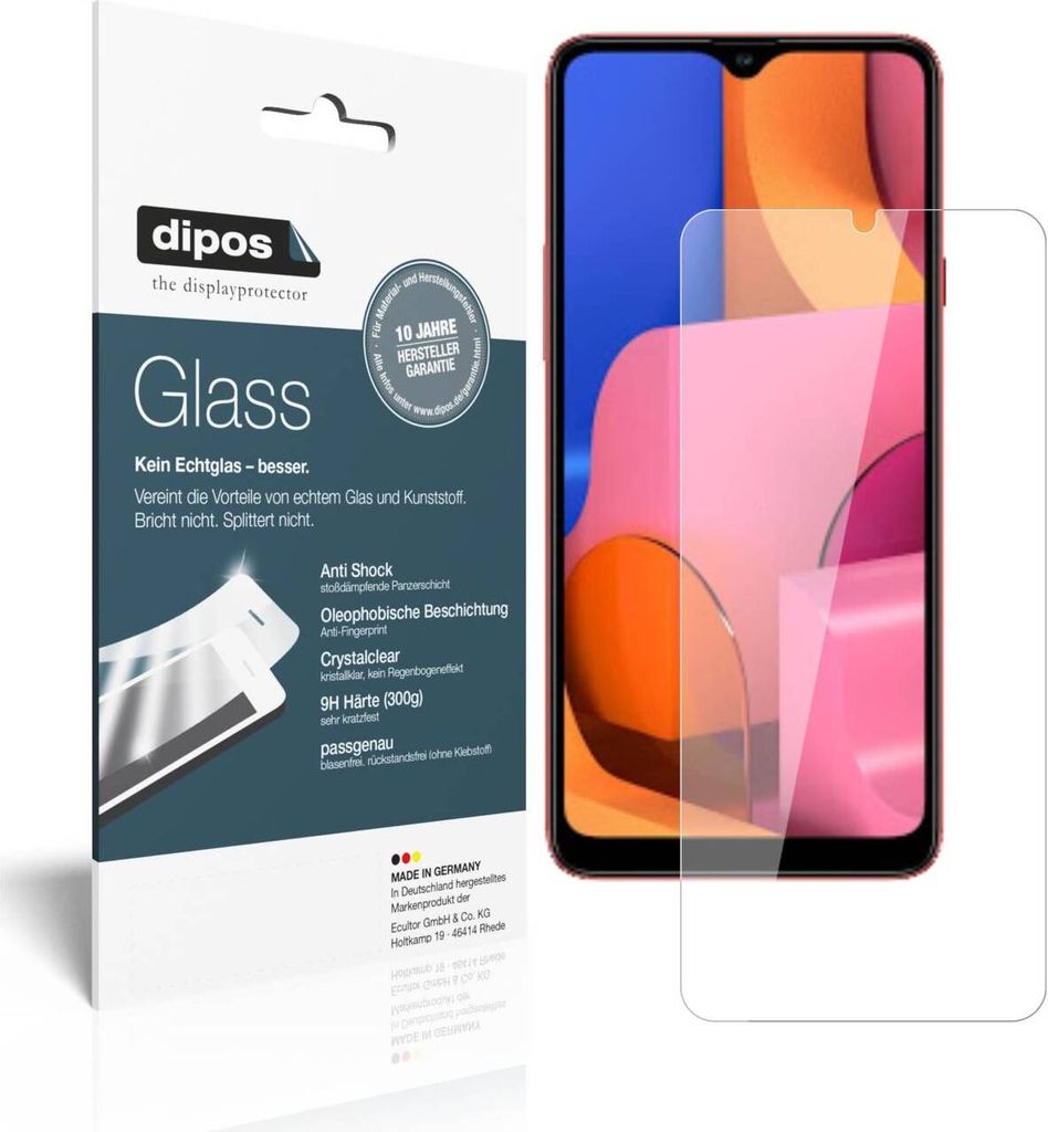 1x Schutzfolie für Samsung Galaxy A20s - Anti-Shock 9H Folie dipos Glass Kunststoffglas