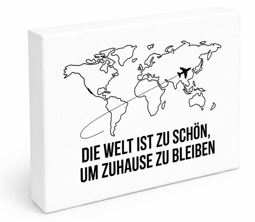 Weltkarte Holzbild in 28x21 cm zum Stellen oder Aufhängen Die Welt ist zu schön