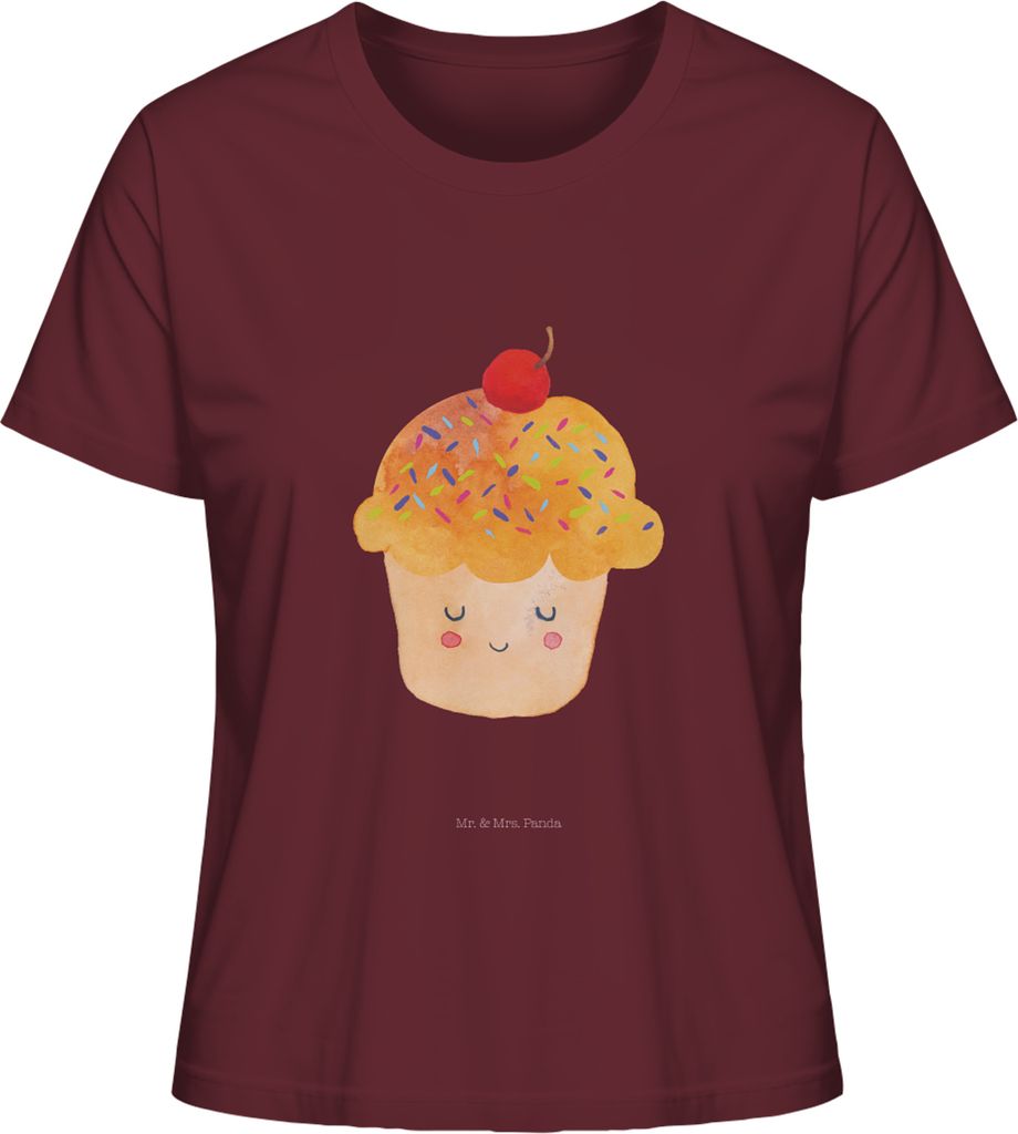 Mr. & Mrs. Panda Damen T-Shirt Cupcake Größe M - Burgundy - Geschenk, Küche Deko, Motivation Sprüche, Oberteil, Spruch, Muffin, Baumwoll, Basic...
