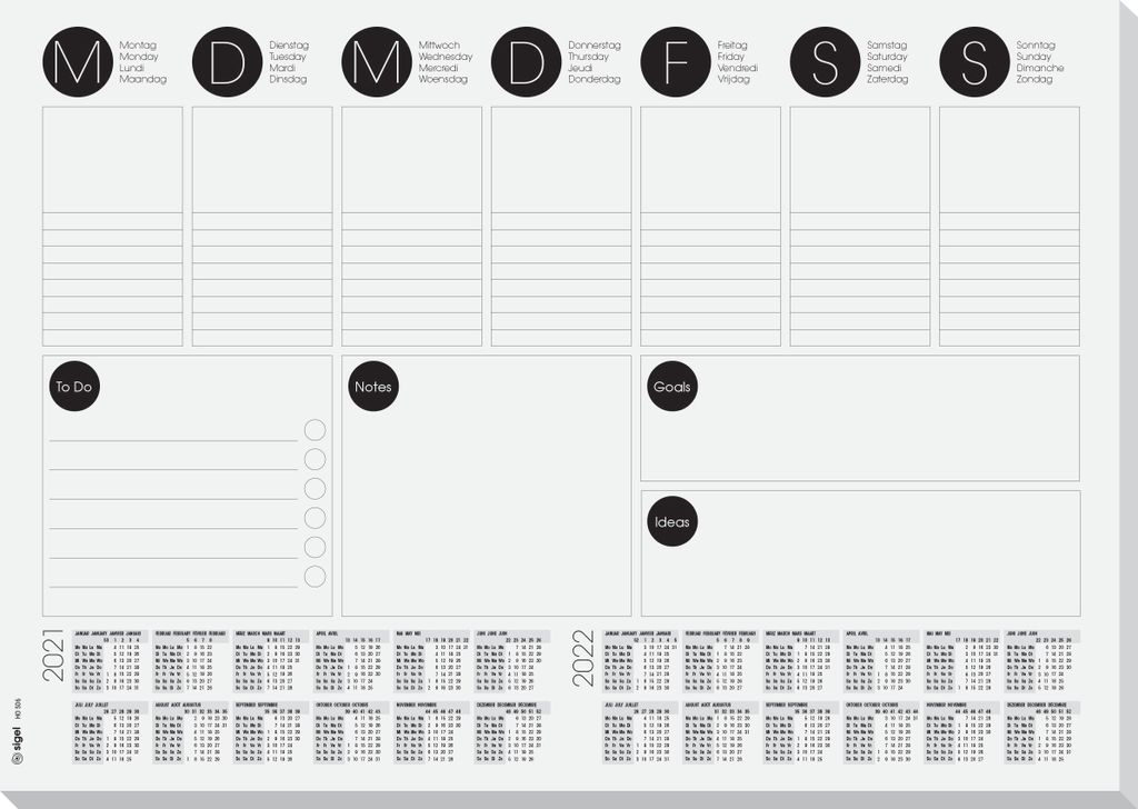 SIGEL HO506 Papier-Schreibunterlage A3 mit 2-Jahres-Kalender, Wochenplaner, To-Do-Liste, 30 Blatt