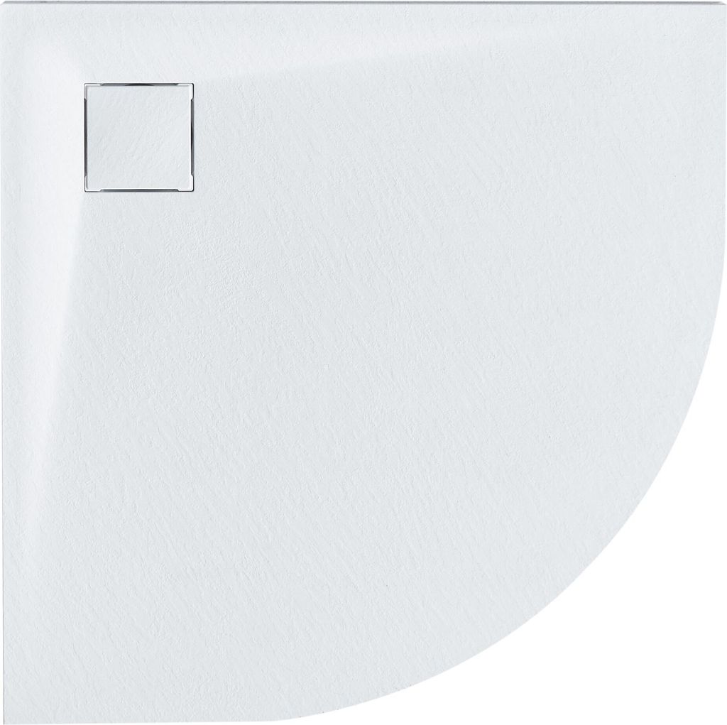 BELIANI Duschwanne Weiß SMC-Masse Steinoptik Flach Halbrund 80x80 cm mit Eckablauf Ablaufgarnitur Ablaufrinne Schürze 3 cm Hoch Duschtasse