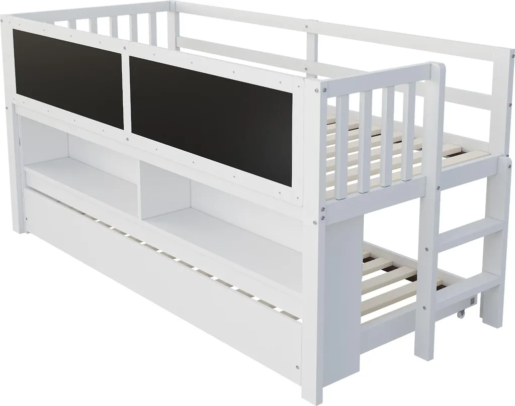 Lit Enfant Gain de Place en Bois Blanc avec Rangement et Zone de Dessin - 9