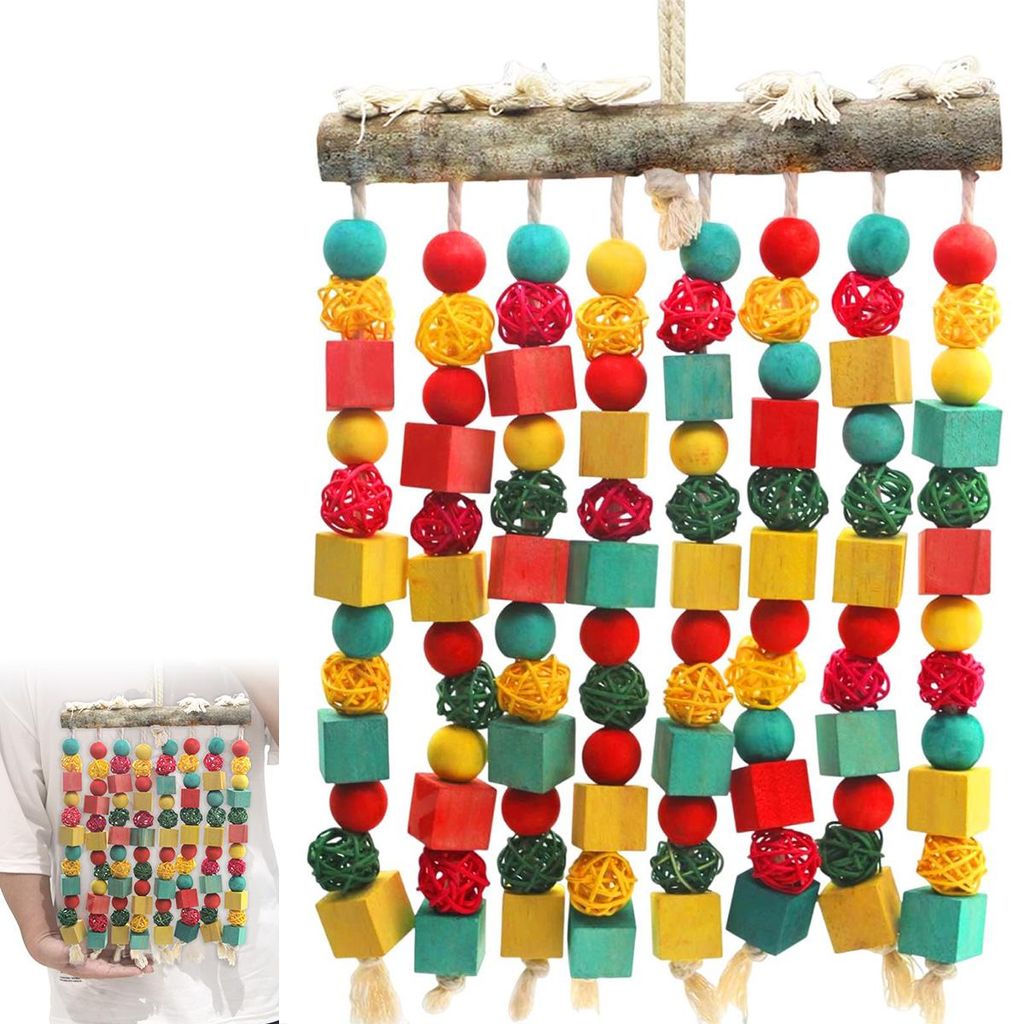 Großes Kauspielzeug aus Holz für Papageien, bunter Stoffstil, großes Ara-Vogelspielzeug