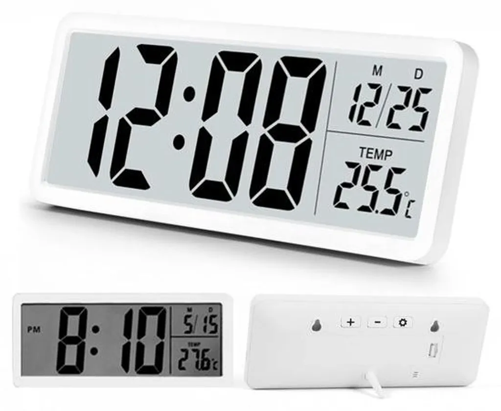 Horloge murale numérique pour cuisine et bureau - Blanche 20 cm Température