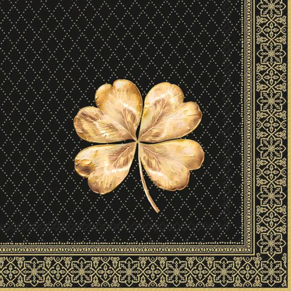 Servietten 33x33 cm - GOLDEN CLOVERLEAF black gold