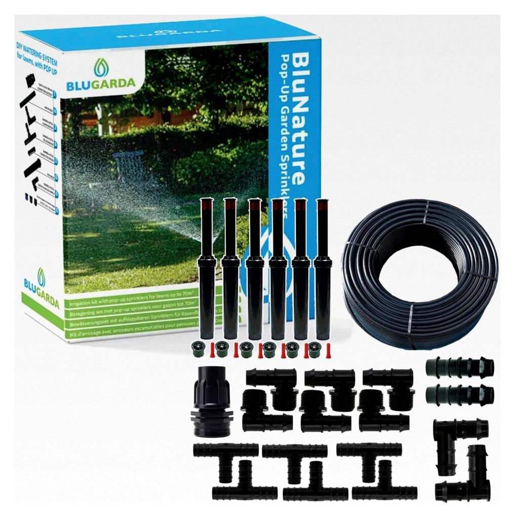 BluNature Pop-Up Bewässerungssprinkler für den Garten - Sprinklersystem für die Rasenbewässerung - Set mit Sprühköpfen für Rasenflächen bis...
