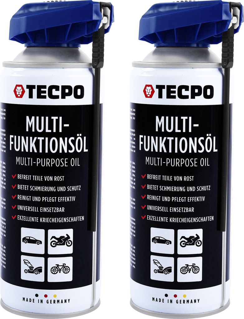 TECPO Multifunktionsöl 2x 400ml Multifunktionsspray Schmiermittel Sprühöl Rostlöser Kriechöl mit klappbarem Sprührohr schmiert, schützt, rei...