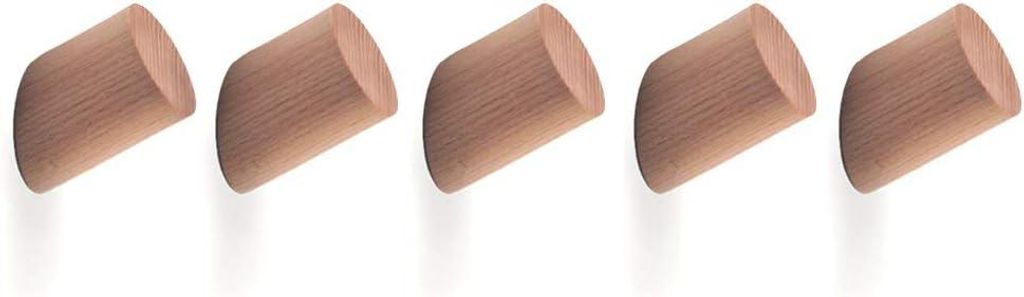 Wandgarderobenhaken für Kleidung aus Holz, Set mit 5 Stück, Durchmesser 47 mm, bis 10 kg