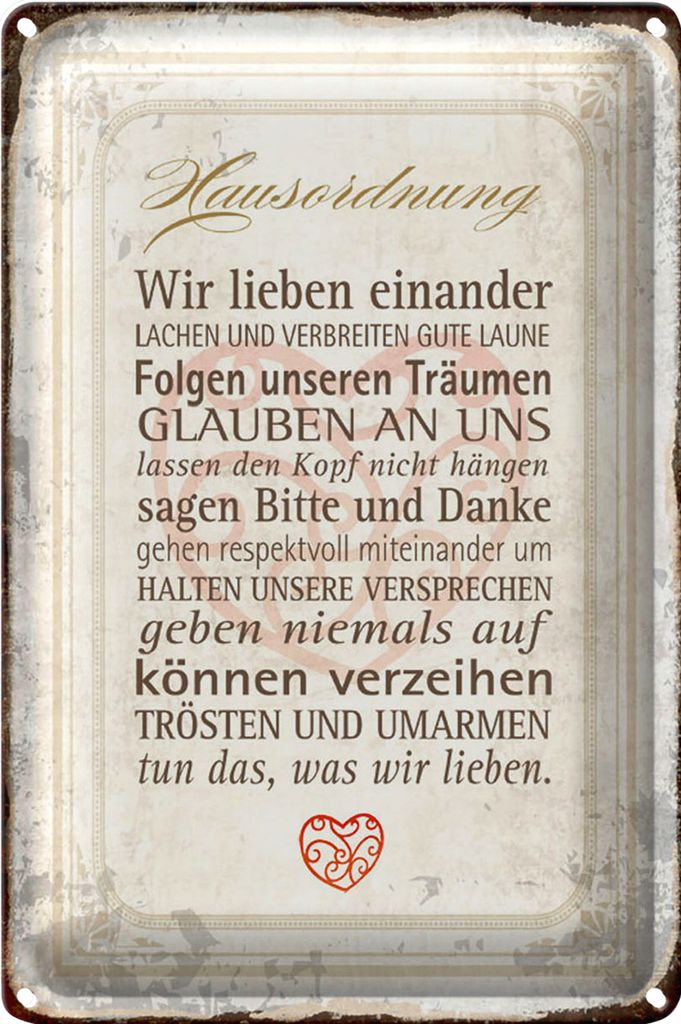 Blechschild Spruch 20x30cm Hausordnung Haus