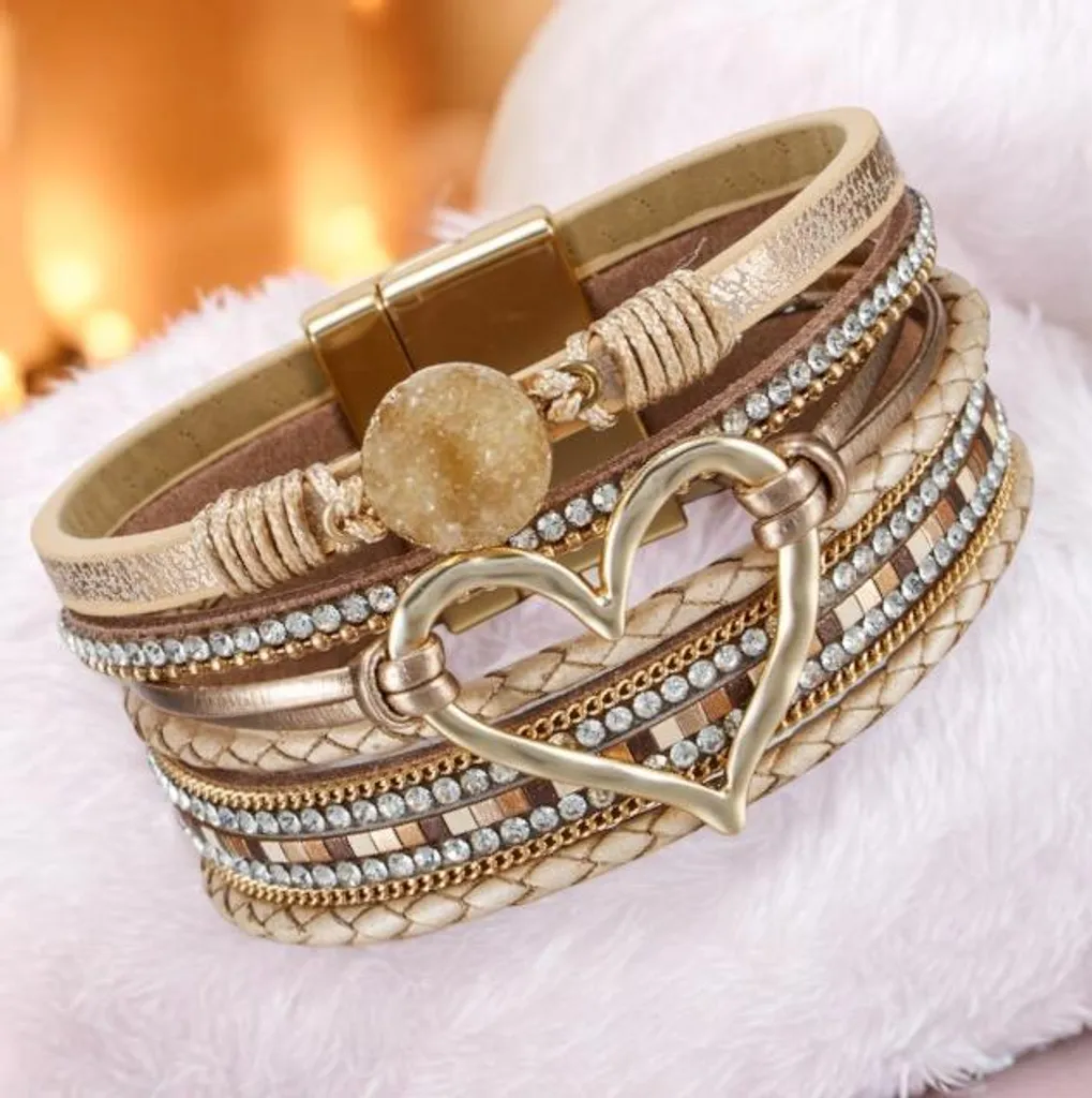 Bracelet cuir beige véritable avec pendentif cœur, cadeau romantique - 5