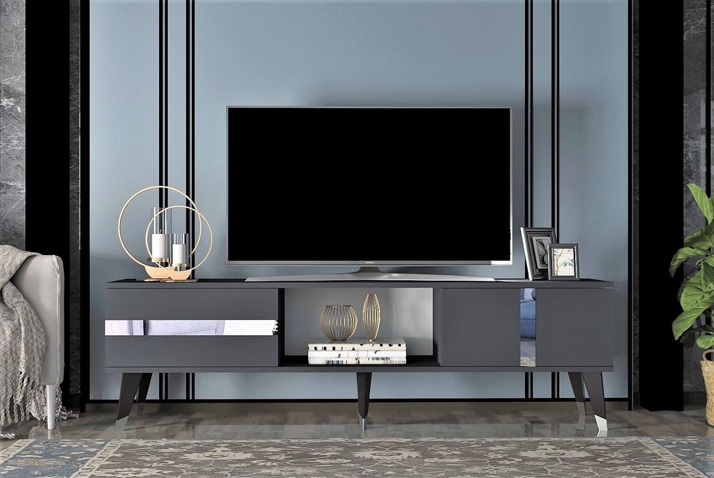 Skye Decor, Vania - Anthracite, Silver, TV-Schränke, Anthrazit, 150 x 29,6 x 50 cm