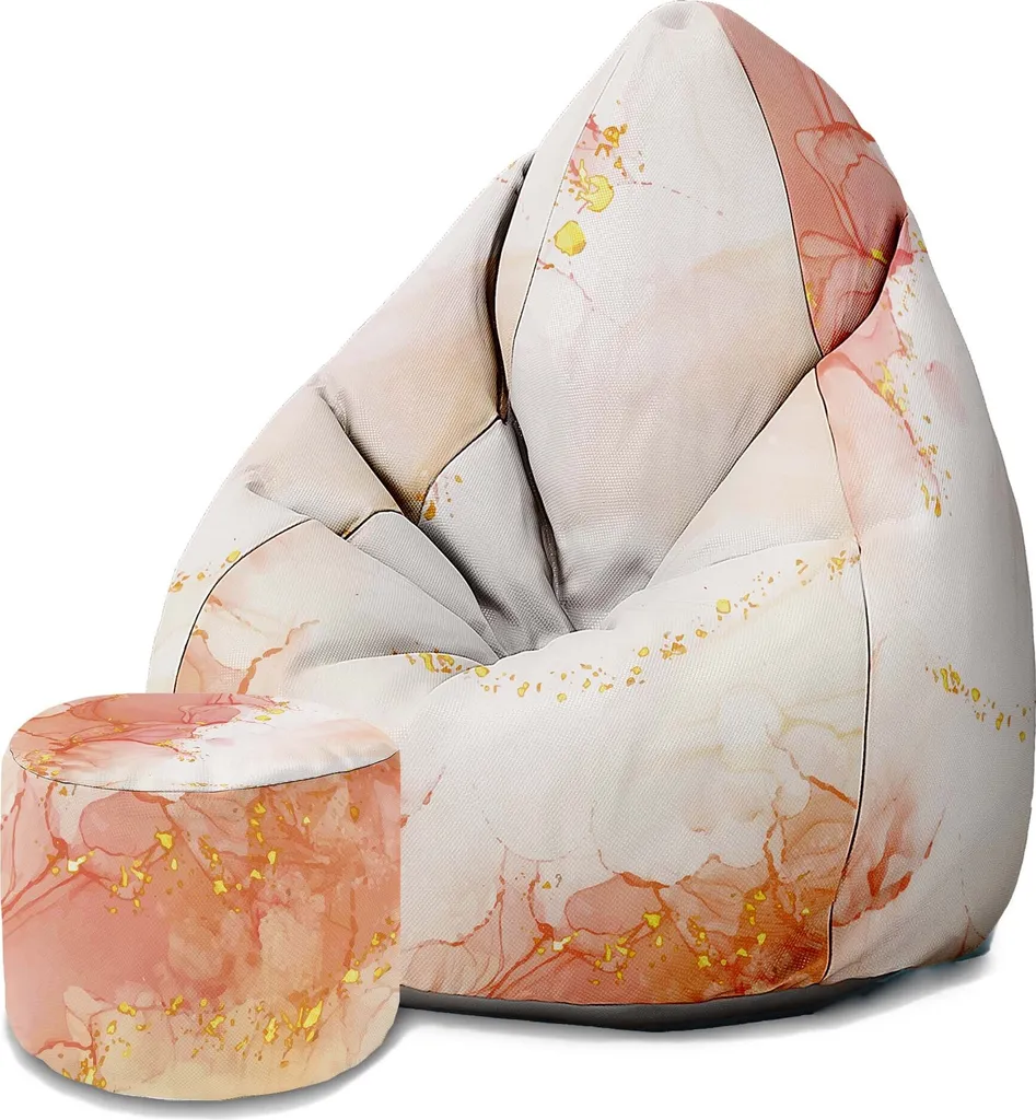 Dreamroots Bean Bag 80x80x120cm Beanbag con schienale e sgabello e copertura Cuscino da terra Bubibag Beanbag con imbottitura con Peach Smil